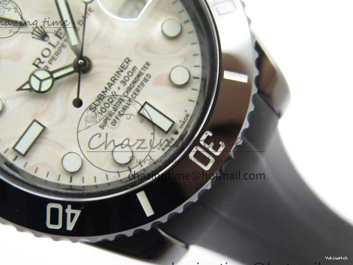 5GF Black Black Best SA3135 Cream Ceramic Dial Submariner on 40mm Strap Rubber Edition 1224